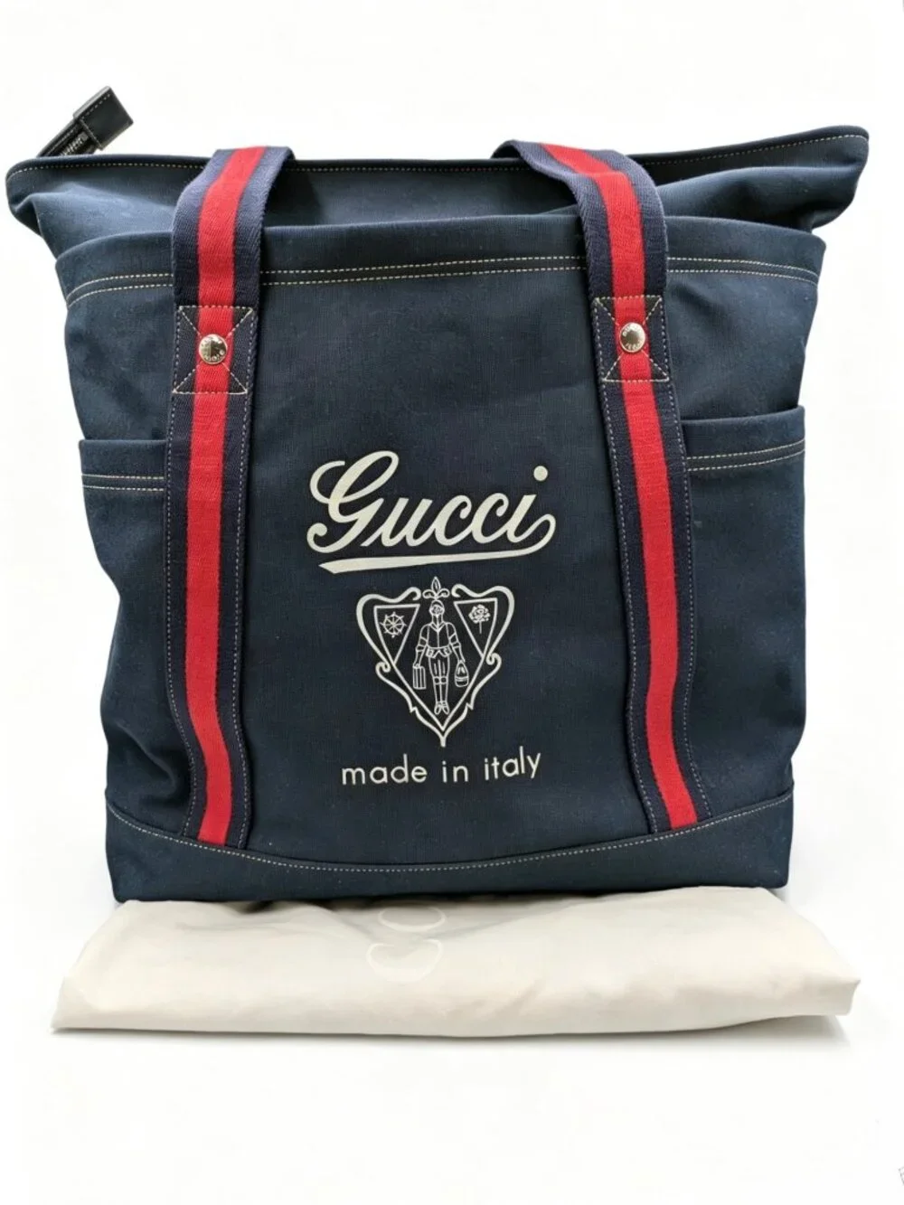 Gucci Men's Coat Of Arms Canvas Large Tote Shopping Bag Navy 816863